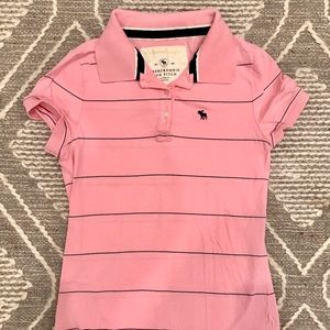 Abercrombie and Fitch pink and navy striped polo
